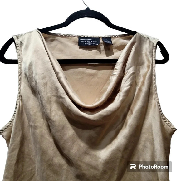 Gold 100% Silk Cowl Neck Gold Shimmer Sleevless Tank Top timeless elegant prep - Picture 3 of 5